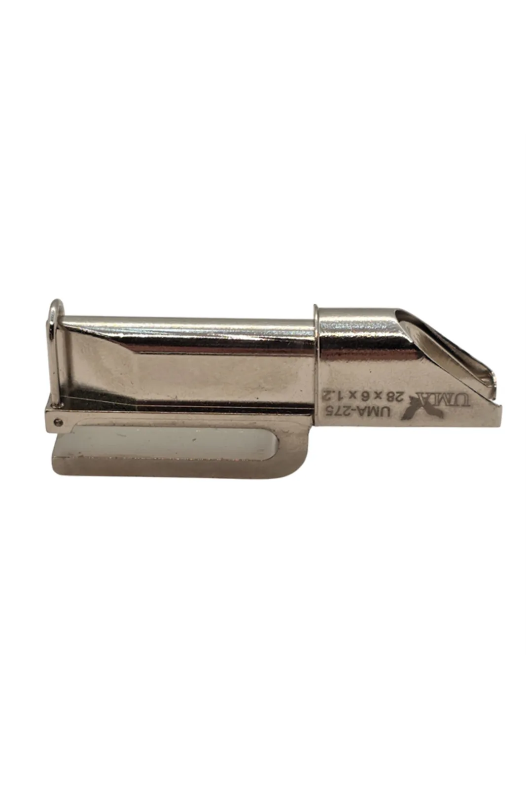 Deri Şerit Aparatı Fişek 28X6X1.2mm yandan görünüm, yazılı yüz