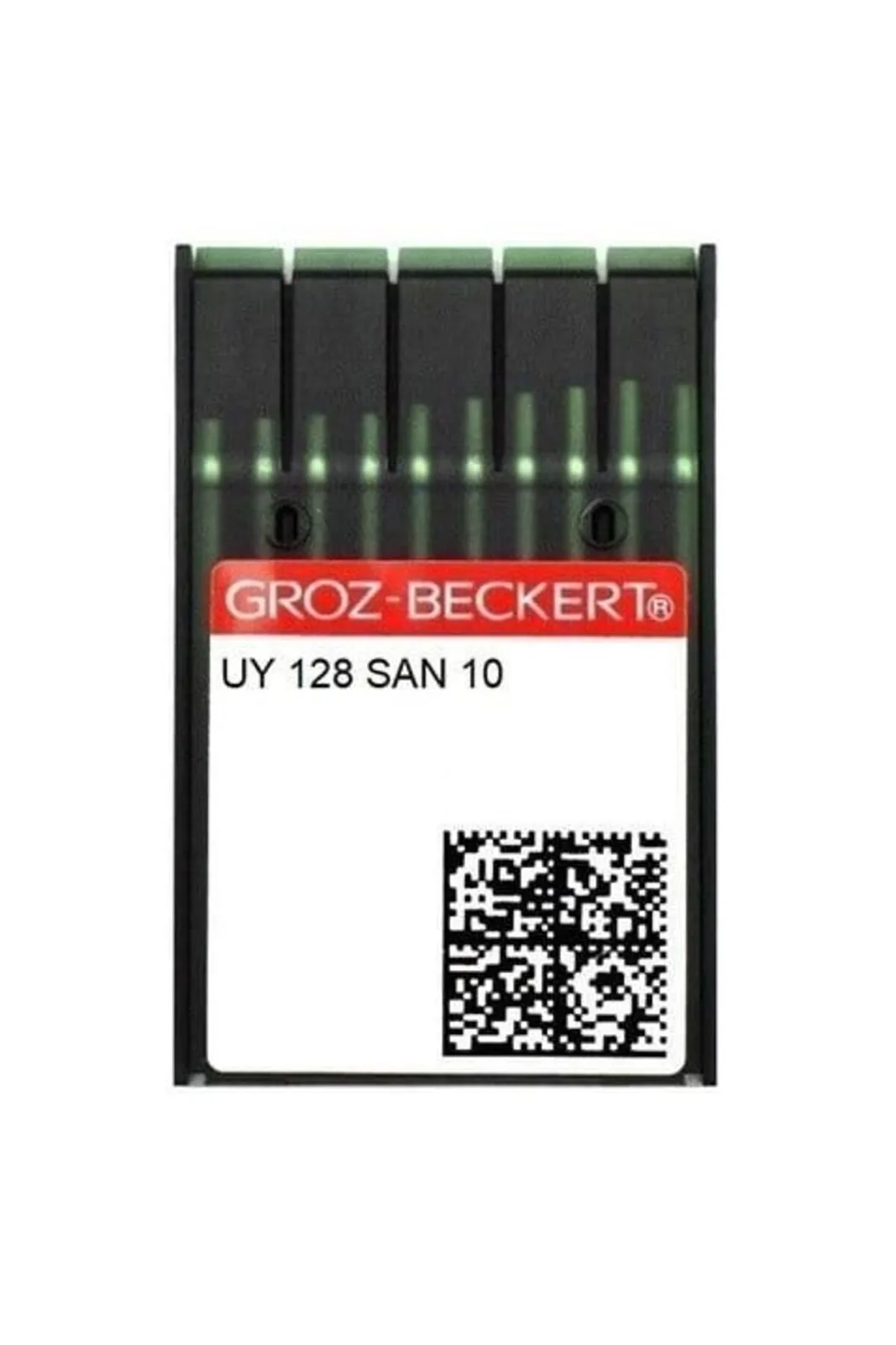 Groz Beckert Reçme Makinesi İğnesi UY128 SAN10 11/75 100 Adet kırmızı etiketli şerit ambalajı önden