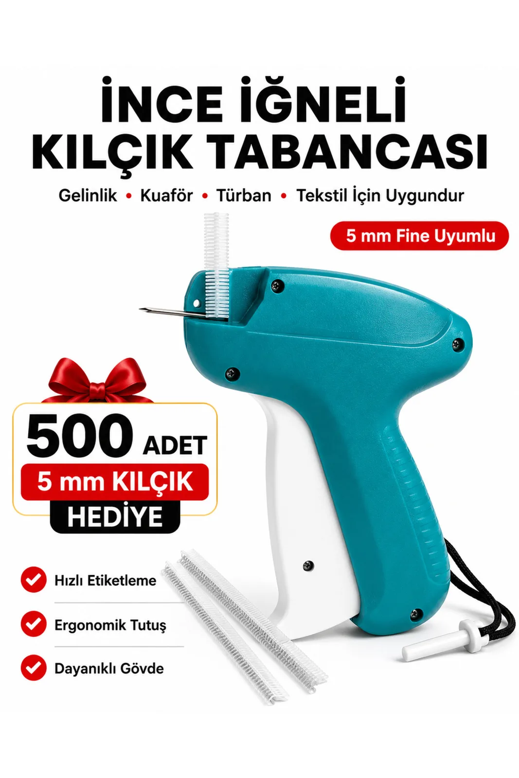 İnce İğneli Kılçık Tabancası ve 500 Adet 5 mm Fine Kılçık Seti tanıtım, 500 adet kılçık hediyeli